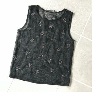 All Saints Elegant Black Lace Sleeveless Top